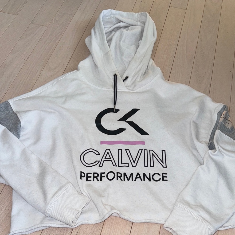 Calvin Klein White and Gray Performance Hoodie Womens